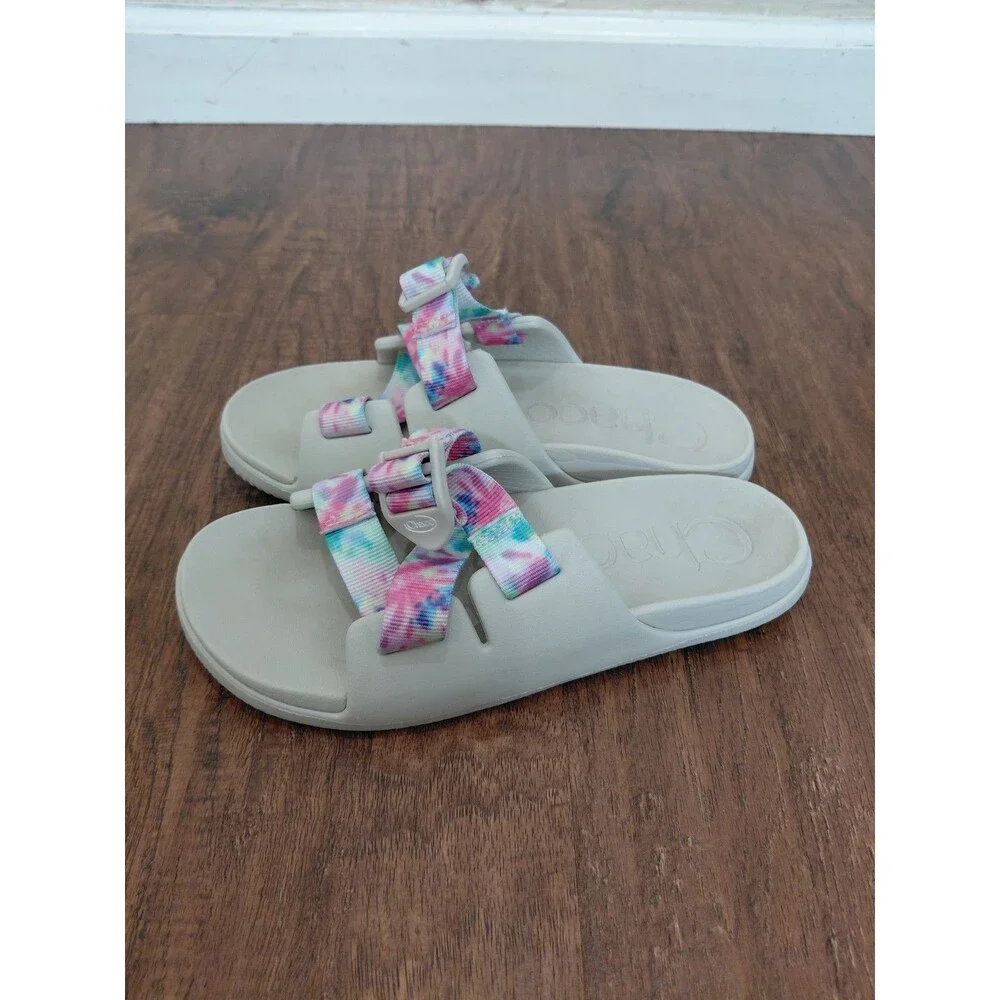 Chaco Chillos Sandals Slides Pink Blue Green Yellow Tye Dye Girls Youth Size 4